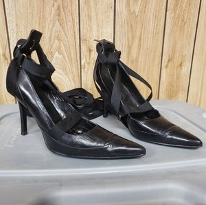 Colin Stuart Black Leather Lace-up Stiletto Heels